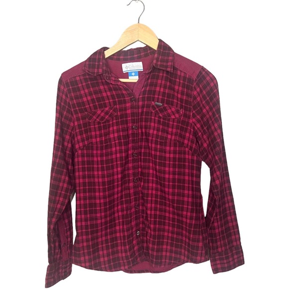 Columbia Shirt Womens Size Small Pink Fuchsia Plaid Button Up Long Sleeve - Picture 1 of 7